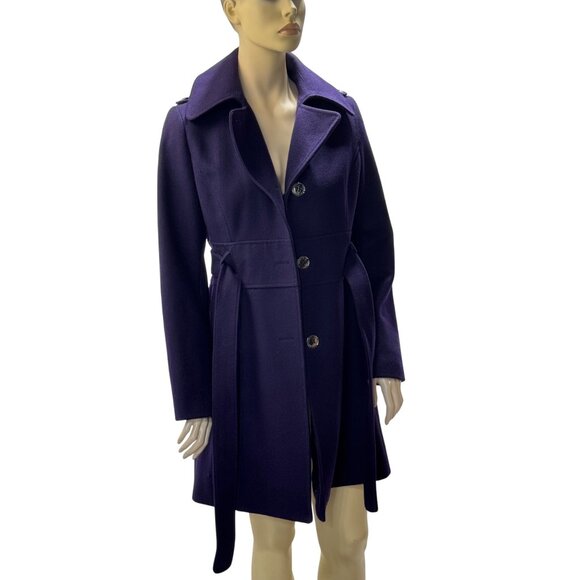 Kenneth Cole Women's Wool Blend Purple Belted OverCoat Size 10 - Picture 2 of 16